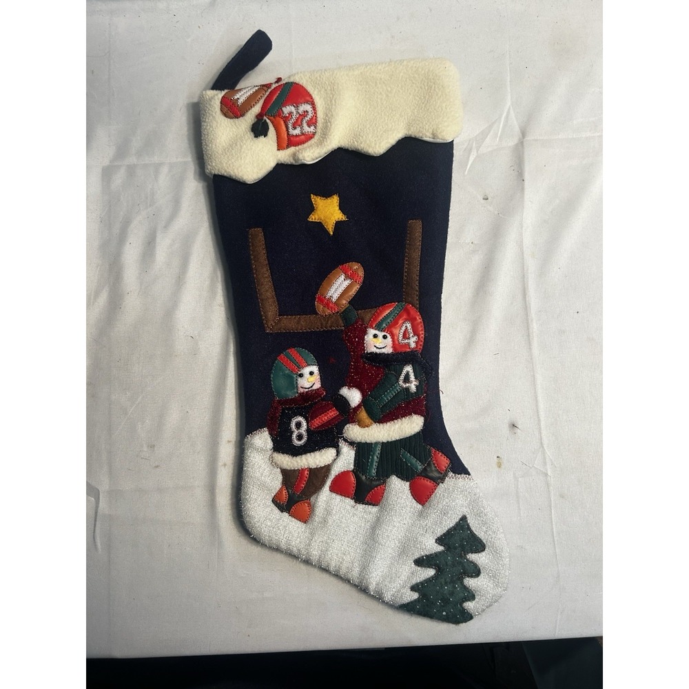 Football Themed Christmas Stocking Snowmen Football Garb Goal Post Helmet 20"